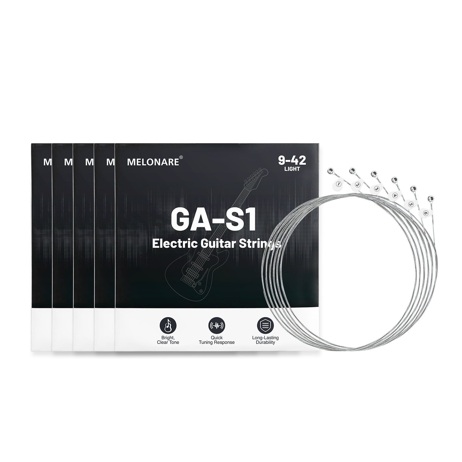 GA-S1-5 | Electric Guitar Strings, 9-42 Light Gauge (5 Pack)