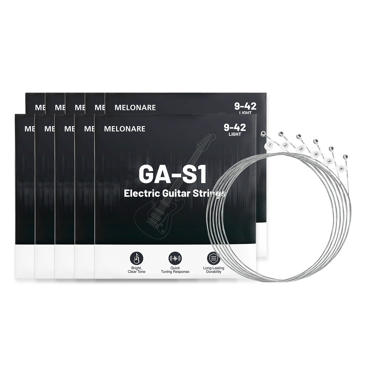 GA-S1-10 | Electric Guitar Strings, 9-42 Light Gauge (10 Pack)