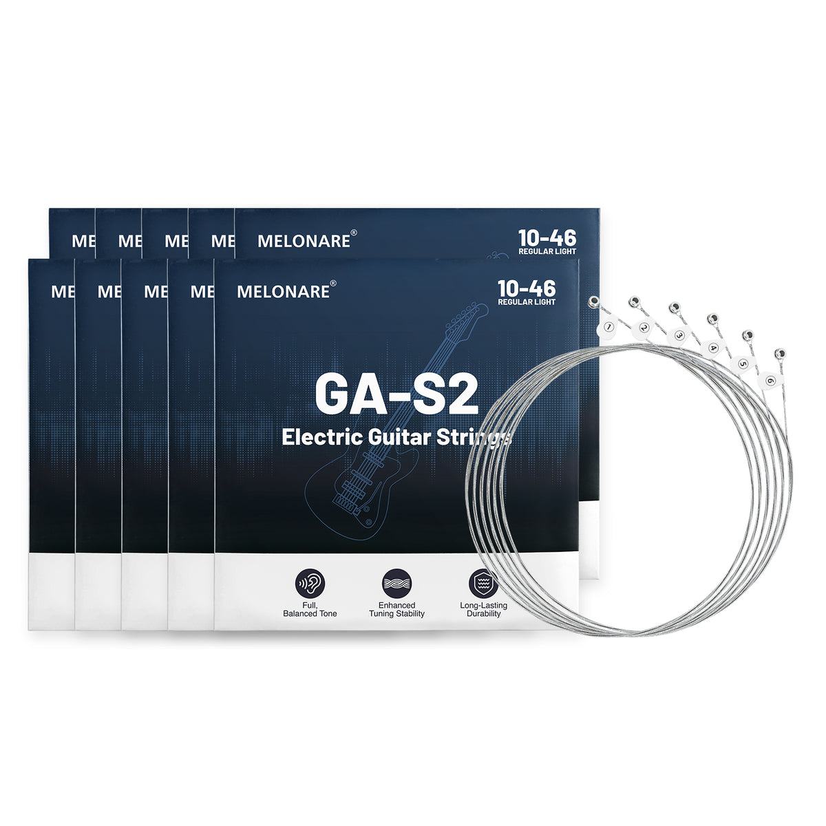 GA-S2-10 | Electric Guitar Strings,10–46 Regular Light Gauge (10 Pack)