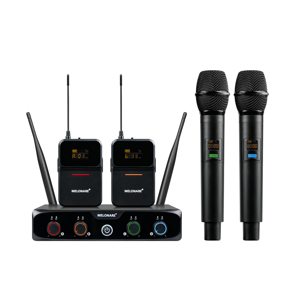 MWM-41-2H2B | 4-Channel UHF Digital Wireless Microphone System (Half-Rack)
