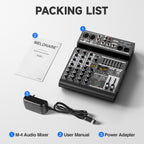 Melonare 4-Channel Audio Mixer with USB, Bluetooth, 99 DSP Effects, +48V Phantom Power for Small Bands, Musicians & Streamers